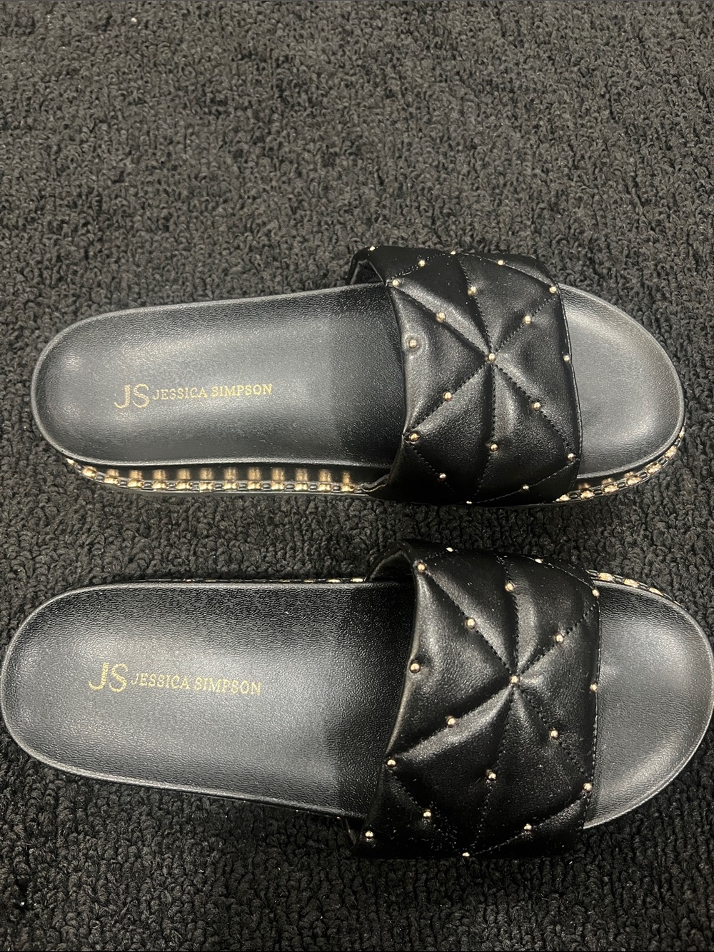 Jessica Simpson Quilted Black Slide Sandals with Stud Detail - Picture 3 of 8